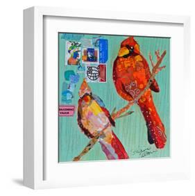 Lovebirds Cardinals-null-Framed Art Print