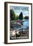 Lovell Lake, New Hampshire - Pontoon and Lake-Lantern Press-Framed Art Print