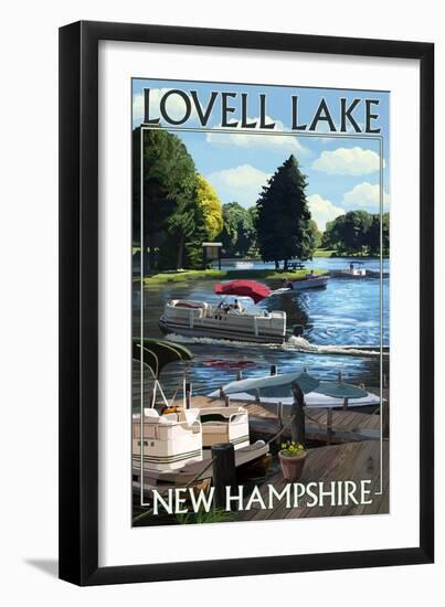 Lovell Lake, New Hampshire - Pontoon and Lake-Lantern Press-Framed Art Print