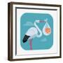 Lovely and Simple Vector Geometric Flat Design Web Icon on Childbirth with White Stork Holding Smil-Mascha Tace-Framed Art Print