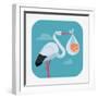 Lovely and Simple Vector Geometric Flat Design Web Icon on Childbirth with White Stork Holding Smil-Mascha Tace-Framed Art Print