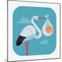 Lovely and Simple Vector Geometric Flat Design Web Icon on Childbirth with White Stork Holding Smil-Mascha Tace-Mounted Art Print