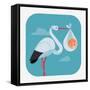 Lovely and Simple Vector Geometric Flat Design Web Icon on Childbirth with White Stork Holding Smil-Mascha Tace-Framed Stretched Canvas