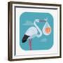 Lovely and Simple Vector Geometric Flat Design Web Icon on Childbirth with White Stork Holding Smil-Mascha Tace-Framed Premium Giclee Print