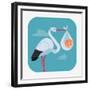 Lovely and Simple Vector Geometric Flat Design Web Icon on Childbirth with White Stork Holding Smil-Mascha Tace-Framed Premium Giclee Print