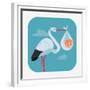 Lovely and Simple Vector Geometric Flat Design Web Icon on Childbirth with White Stork Holding Smil-Mascha Tace-Framed Premium Giclee Print