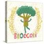 Lovely Broccoli in Funny Cartoon Style. Healthy Concept Card in Vector. Stunning Tasty Background I-smilewithjul-Stretched Canvas
