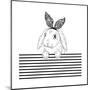 Lovely Bunny with Lace Ears and Stripy Background-Olga_Angelloz-Mounted Art Print