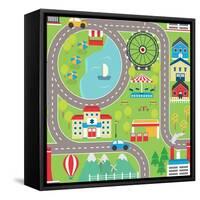 Lovely City Landscape Car Track Seamless Pattern for Play Mats, Rugs and Decoration. Sunny City Lan-medejaja-Framed Stretched Canvas