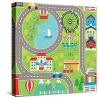 Lovely City Landscape Car Track Seamless Pattern for Play Mats, Rugs and Decoration. Sunny City Lan-medejaja-Stretched Canvas