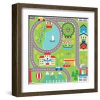 Lovely City Landscape Car Track Seamless Pattern for Play Mats, Rugs and Decoration. Sunny City Lan-medejaja-Framed Art Print