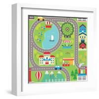 Lovely City Landscape Car Track Seamless Pattern for Play Mats, Rugs and Decoration. Sunny City Lan-medejaja-Framed Art Print