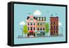 Lovely Colorful City Downtown Landscape with Various Townhouses, Trees, Clouds and Other Urban Deta-Mascha Tace-Framed Stretched Canvas