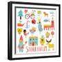 Lovely Stockholm Sweden Set in Vector. Sweet Stylish Scandinavian Set with House, Church, Gnome, Bi-smilewithjul-Framed Art Print