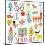 Lovely Stockholm Sweden Set in Vector. Sweet Stylish Scandinavian Set with House, Church, Gnome, Bi-smilewithjul-Mounted Art Print