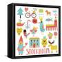 Lovely Stockholm Sweden Set in Vector. Sweet Stylish Scandinavian Set with House, Church, Gnome, Bi-smilewithjul-Framed Stretched Canvas