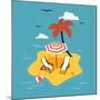 Lovely Vector Abstract Island Paradise with Palm, Chaise Lounge and Parasol Umbrella Sunshade-Mascha Tace-Mounted Art Print
