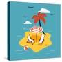 Lovely Vector Abstract Island Paradise with Palm, Chaise Lounge and Parasol Umbrella Sunshade-Mascha Tace-Stretched Canvas