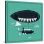 Lovely Vector Airship Illustration | Fairytale Dirigible Floating in the Sky Stylish Decorative Des-Mascha Tace-Stretched Canvas