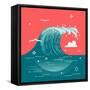 Lovely Vector Background on Large Ocean Breaking Wave. Sea Water Background in Flat Design with Abs-Mascha Tace-Framed Stretched Canvas