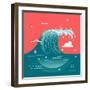 Lovely Vector Background on Large Ocean Breaking Wave. Sea Water Background in Flat Design with Abs-Mascha Tace-Framed Art Print