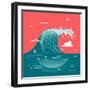 Lovely Vector Background on Large Ocean Breaking Wave. Sea Water Background in Flat Design with Abs-Mascha Tace-Framed Art Print