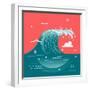 Lovely Vector Background on Large Ocean Breaking Wave. Sea Water Background in Flat Design with Abs-Mascha Tace-Framed Art Print