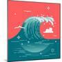 Lovely Vector Background on Large Ocean Breaking Wave. Sea Water Background in Flat Design with Abs-Mascha Tace-Mounted Art Print