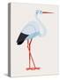 Lovely Vector Flat Design Geometric Long Legged White Stork Bird Icon, Side View Isolated-Mascha Tace-Stretched Canvas