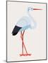 Lovely Vector Flat Design Geometric Long Legged White Stork Bird Icon, Side View Isolated-Mascha Tace-Mounted Art Print