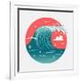 Lovely Vector Web Icon on Large Ocean Breaking Wave. Sea Water round Symbol in Flat Design with Abs-Mascha Tace-Framed Art Print