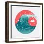 Lovely Vector Web Icon on Large Ocean Breaking Wave. Sea Water round Symbol in Flat Design with Abs-Mascha Tace-Framed Art Print