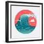 Lovely Vector Web Icon on Large Ocean Breaking Wave. Sea Water round Symbol in Flat Design with Abs-Mascha Tace-Framed Art Print