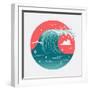 Lovely Vector Web Icon on Large Ocean Breaking Wave. Sea Water round Symbol in Flat Design with Abs-Mascha Tace-Framed Art Print