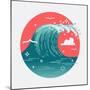 Lovely Vector Web Icon on Large Ocean Breaking Wave. Sea Water round Symbol in Flat Design with Abs-Mascha Tace-Mounted Art Print