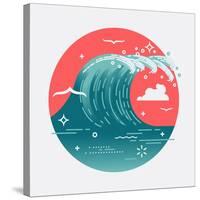 Lovely Vector Web Icon on Large Ocean Breaking Wave. Sea Water round Symbol in Flat Design with Abs-Mascha Tace-Stretched Canvas