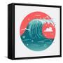 Lovely Vector Web Icon on Large Ocean Breaking Wave. Sea Water round Symbol in Flat Design with Abs-Mascha Tace-Framed Stretched Canvas