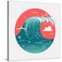 Lovely Vector Web Icon on Large Ocean Breaking Wave. Sea Water round Symbol in Flat Design with Abs-Mascha Tace-Stretched Canvas