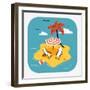 Lovely Vector Web Icon with Rounded Corners on Travel and Summer Vacation with Abstract Island Para-Mascha Tace-Framed Art Print