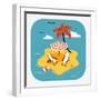 Lovely Vector Web Icon with Rounded Corners on Travel and Summer Vacation with Abstract Island Para-Mascha Tace-Framed Art Print