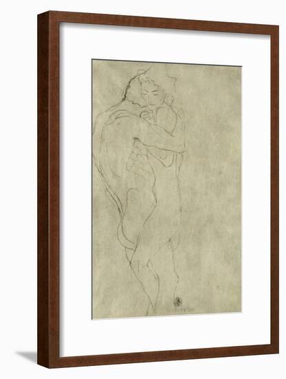 Lovers, Black Crayon (1908)-Gustav Klimt-Framed Giclee Print