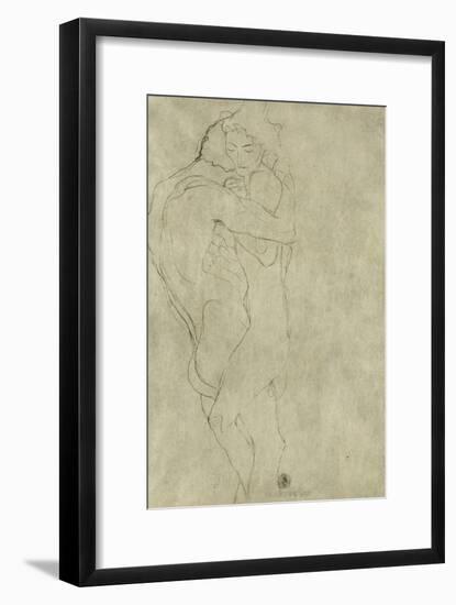 Lovers, Black Crayon (1908)-Gustav Klimt-Framed Giclee Print