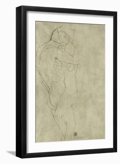 Lovers, Black Crayon (1908)-Gustav Klimt-Framed Giclee Print