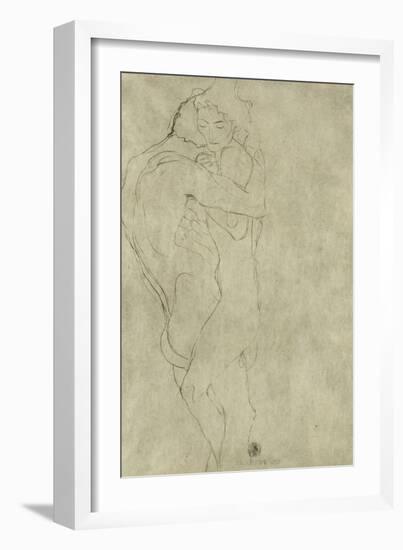 Lovers, Black Crayon (1908)-Gustav Klimt-Framed Giclee Print