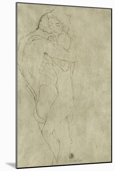 Lovers, Black Crayon (1908)-Gustav Klimt-Mounted Giclee Print