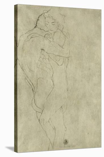 Lovers, Black Crayon (1908)-Gustav Klimt-Stretched Canvas