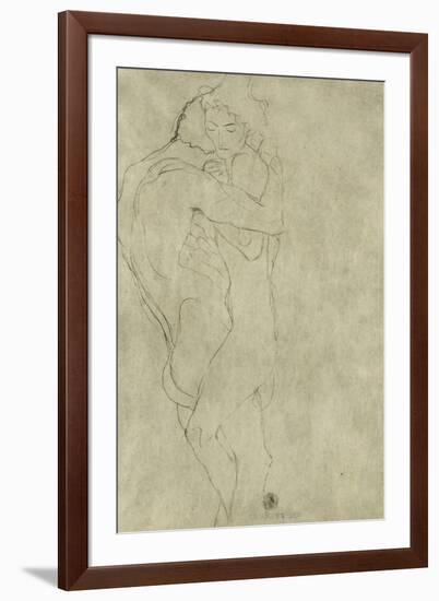 Lovers, Black Crayon (1908)-Gustav Klimt-Framed Giclee Print