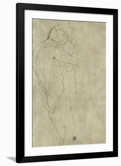 Lovers, Black Crayon (1908)-Gustav Klimt-Framed Giclee Print