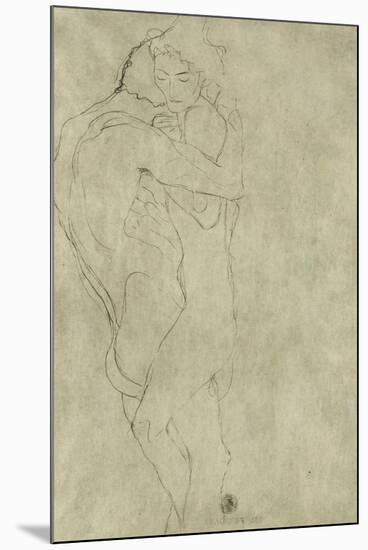 Lovers, Black Crayon (1908)-Gustav Klimt-Mounted Giclee Print