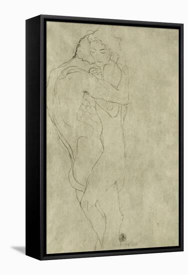 Lovers, Black Crayon (1908)-Gustav Klimt-Framed Stretched Canvas